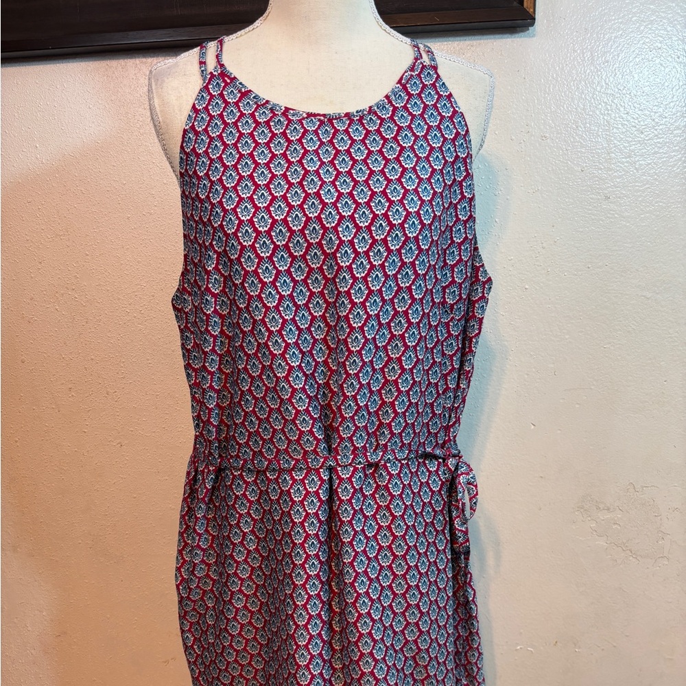 Banana Republic Red and Blue Patterned Midi Dress